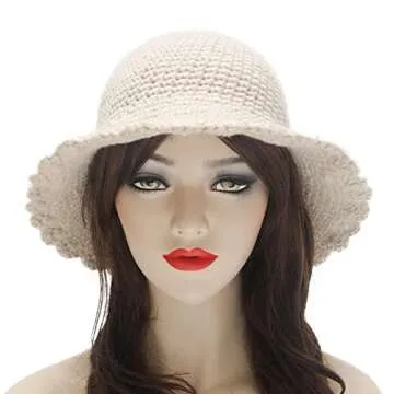 ZLYC Women Winter Bucket Hat Fashion Knit Cloche Hat Solid Color Warm Crochet Cap (Plain Beige)