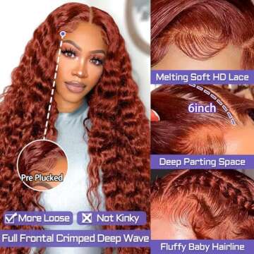 Sathen 13x6 Reddish Brown Lace Front Wigs Human Hair 200% Density Deep Wave Human Hair Wig for Women...