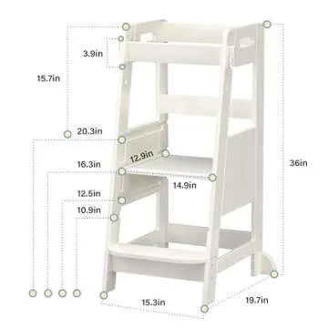 TOETOL Bamboo Toddler Learning Step Stool 3 Height Adjustable Kitchen Counter Standing and Bathroom Sink Tower Helper Stool for Kids with Anti-Slip Protection(Ivory White)