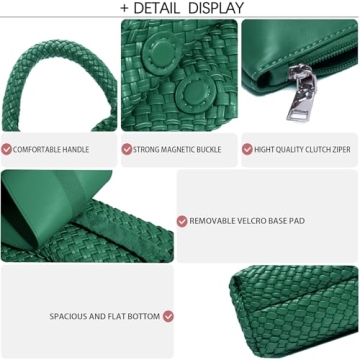 Women Vegan Leather Hand-Woven Tote Handbag Fashion Shoulder Top-handle Bag All-Match Underarm Bag with Purse (Green)