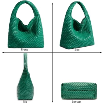 Women Vegan Leather Hand-Woven Tote Handbag Fashion Shoulder Top-handle Bag All-Match Underarm Bag with Purse (Green)