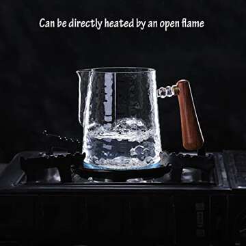 Thickened Hand Hammered Glass Creamer Pitcher with Wooden Handle 17Oz/500ML Coffee Milk Frothing Cup Clear Measuring Scale Espresso Machine Accessories for Milk Coffee Cappuccino Latte Art