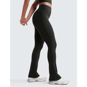CRZ YOGA Butterluxe High Waist Mini Flared Leggings for Women 31.5" - Bootcut Yoga Pants with Pocket Casual Lounge Comfy Black Medium