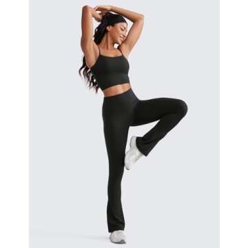 CRZ YOGA Butterluxe High Waist Mini Flared Leggings for Women 31.5" - Bootcut Yoga Pants with Pocket Casual Lounge Comfy Black Medium