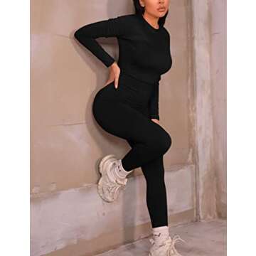 Mizoci Women's Sexy Bodycon Long Sleeve Crewneck Club Outfits One Piece Jumpsuit Romper