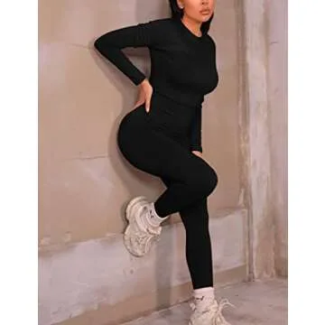 Mizoci Women's Sexy Bodycon Long Sleeve Crewneck Club Outfits One Piece Jumpsuit Romper