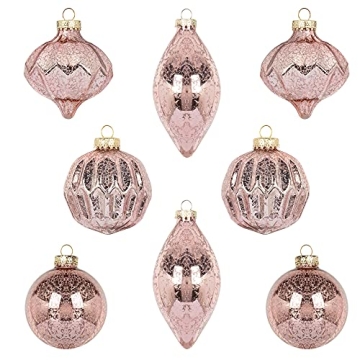KI Store Mercury Glass Christmas Ornaments Set of 8 Pink Christmas Balls Finials for Christmas Tree ...