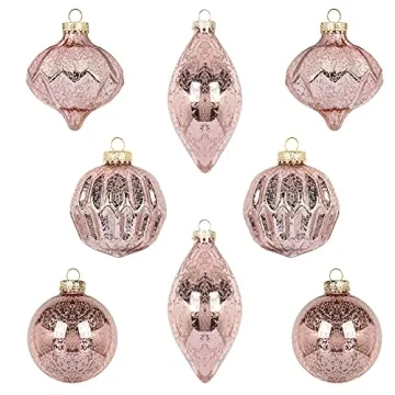 KI Store Mercury Glass Christmas Ornaments Set of 8 Pink Christmas Balls Finials for Christmas Tree ...
