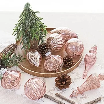 Mercury Glass Christmas Ornaments Set of 8 in Pink