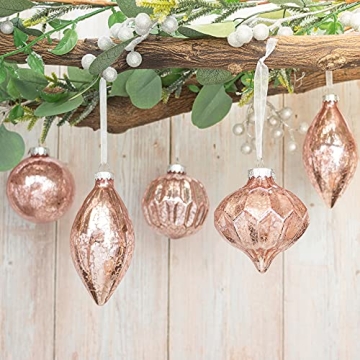 Mercury Glass Christmas Ornaments Set of 8 in Pink