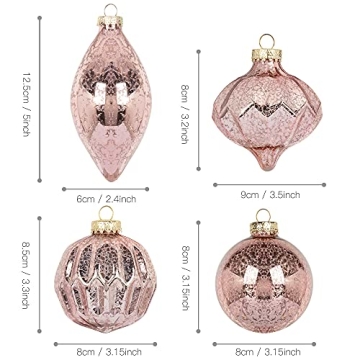 Mercury Glass Christmas Ornaments Set of 8 in Pink