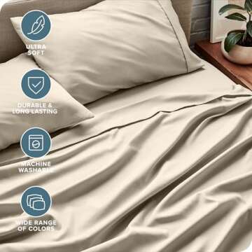 Bare Home Queen Sheet Set - Luxury 1800 Ultra-Soft Microfiber Queen Bed Sheets - Double Brushed - Deep Pockets - Easy Fit - 4 Piece Set - Bedding Sheets & Pillowcases (Queen, Sand)