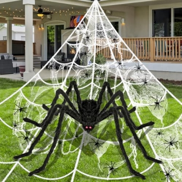 Giant Halloween Decorations Outdoor Set - Spooky Spider Webs & Giant Spider