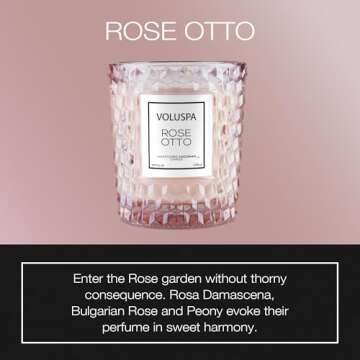Voluspa Rose Otto, Classic Candle Jar, 6.5 Ounce, 40 Hour Burn Time, All Natural Wicks and Coconut Wax for Clean Burning, Poured in The USA