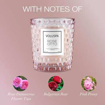 Voluspa Rose Otto, Classic Candle Jar, 6.5 Ounce, 40 Hour Burn Time, All Natural Wicks and Coconut Wax for Clean Burning, Poured in The USA
