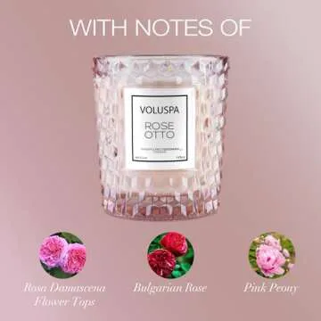 Voluspa Rose Otto, Classic Candle Jar, 6.5 Ounce, 40 Hour Burn Time, All Natural Wicks and Coconut Wax for Clean Burning, Poured in The USA