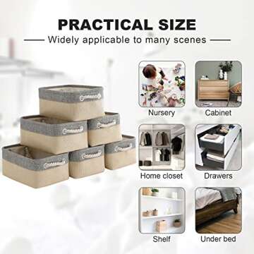 pulnimus Fabric Storage Baskets 12”x 8” x 5”Cloth Baskets, 6 Pack Nursery Baskets, Small Stora...