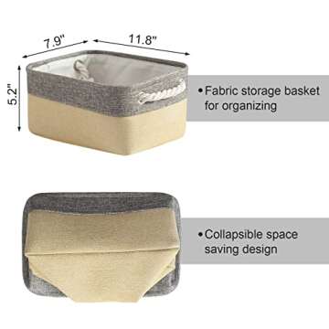 pulnimus Fabric Storage Baskets 12”x 8” x 5”Cloth Baskets, 6 Pack Nursery Baskets, Small Storage Bins for Baby, Empty Gift Baskets with Rope Handles, Rectangular Basket, Decorative Closet Baskets