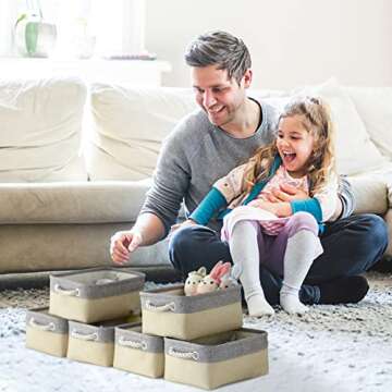 pulnimus Fabric Storage Baskets 12”x 8” x 5”Cloth Baskets, 6 Pack Nursery Baskets, Small Storage Bins for Baby, Empty Gift Baskets with Rope Handles, Rectangular Basket, Decorative Closet Baskets