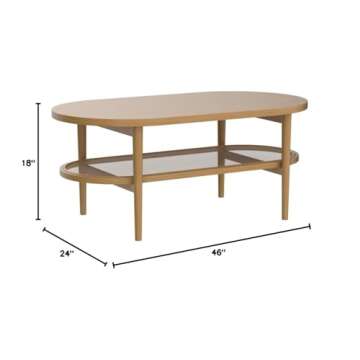 Nathan James Sonia Coffee Table with Storage Shelf, Light Wood/Rattan