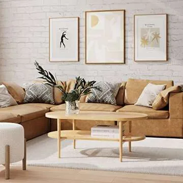 Nathan James Sonia Coffee Table with Storage Shelf, Light Wood/Rattan