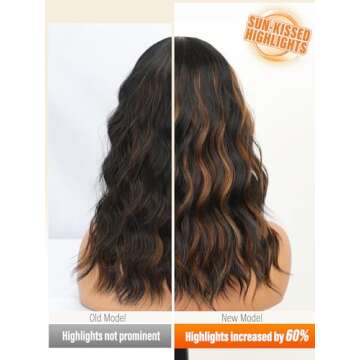 Nnzes Black Mixed Brown Wig with Bangs Short Bob Wavy Wigs Synthetic Curly Wig for Women Natural Looking Heat Resistant Fiber Hair for Daily Party Use