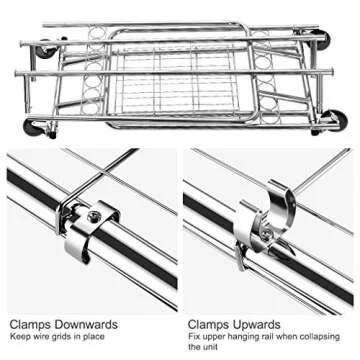 LANGRIA Heavy Duty Rolling Commercial Double Rail Clothing Garment Rack with Wheels Expandable Rods Collapsible Clothes Rack Max Load Capacity 287 lbs. for Bedroom Dressing Room Store (Chrome)