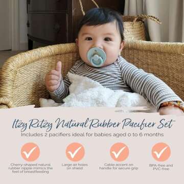 Itzy Ritzy Natural Rubber Pacifiers, Set of 2 – Natural Rubber Newborn Pacifiers with Cherry-Shaped Nipple & Large Air Holes for Added Safety; Set of 2 in Harbor & Coast, Ages 0 – 6 Months