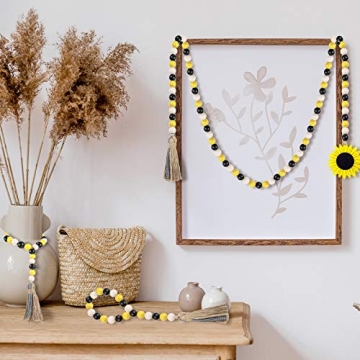Charming Sunflower Wood Bead Garland Set for Home Decor