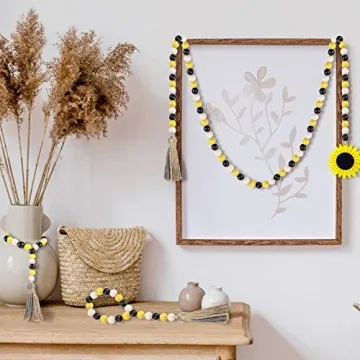 Charming Sunflower Wood Bead Garland Set for Home Decor
