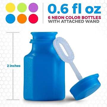 Mini Neon Party Bubbles for Kids - (Pack of 12) Bulk Bubble Wands and Bottles for Blowing Bubbles, B...