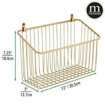 mDesign Small Metal Wire Wall Mounted Storage Organizer Basket Bin for Hanging in Kitchen, Garage, Entryway, Mudroom, Bedroom, Bathroom, Laundry Room - Unity Collection - 2 Pack - Soft Brass