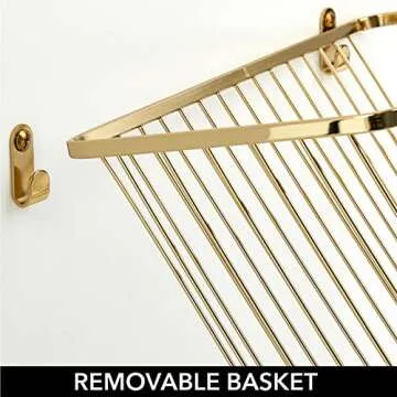 mDesign Small Metal Wire Wall Mounted Storage Organizer Basket Bin for Hanging in Kitchen, Garage, Entryway, Mudroom, Bedroom, Bathroom, Laundry Room - Unity Collection - 2 Pack - Soft Brass