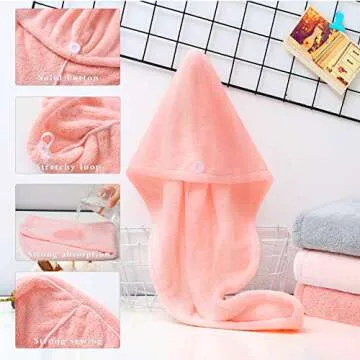 CICK SEED Microfiber Hair Towel, Hair Towel for Women. Anti-Frizz, Super Absorbent, Fast Drying Hair Towel 3 Packs(Pink, Gray, Bright Red) 9.8 Inches By25.6 Inches