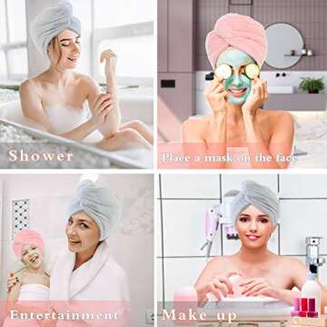 CICK SEED Microfiber Hair Towel, Hair Towel for Women. Anti-Frizz, Super Absorbent, Fast Drying Hair Towel 3 Packs(Pink, Gray, Bright Red) 9.8 Inches By25.6 Inches