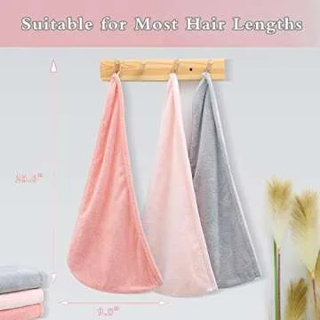 CICK SEED Microfiber Hair Towel, Hair Towel for Women. Anti-Frizz, Super Absorbent, Fast Drying Hair Towel 3 Packs(Pink, Gray, Bright Red) 9.8 Inches By25.6 Inches