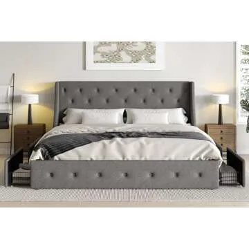 SHA CERLIN King Size Platform Bed with Storage Features