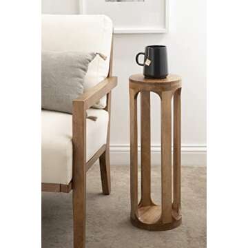 Kate and Laurel Dahl Wooden Round Drink Table, 8 x 23, Natural Brown, Transitional Boho Circle Wood ...