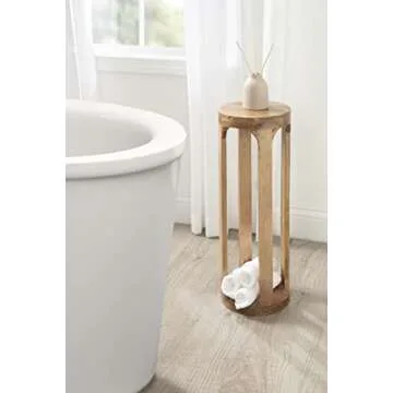 Kate and Laurel Dahl Wooden Round Drink Table, 8 x 23, Natural Brown, Transitional Boho Circle Wood Accent Pedestal Table for Living Room Plant Stand or Small Bedroom Nightstand