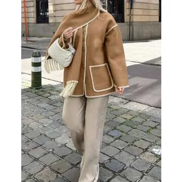SeekMe Womens Embroidered Scarf Jacket Oversized Wool Blend Coat Button Down Winter Outerwear with Tassel Scarf(1818-Camel-M-FY)