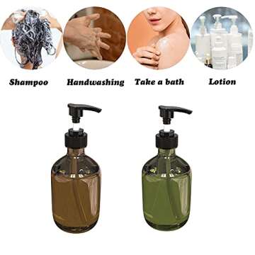 10 oz Pump Bottle Plastic Pump Lotion Dispenser Empty Bottle, Amber and Green 6 Pack, for Shampoo Lotion Body Wash.