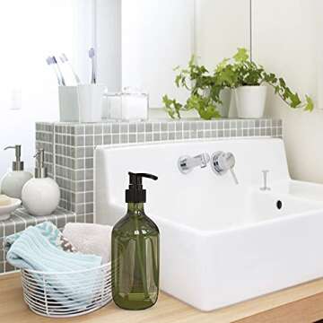 10 oz Pump Bottle Plastic Pump Lotion Dispenser Empty Bottle, Amber and Green 6 Pack, for Shampoo Lotion Body Wash.