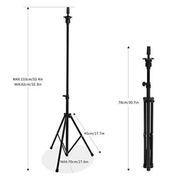 HYOUJIN Wig Head Stand Tripod Mannequin Head Stand Metal Adjustable Holder for Mannequin Head,Manikin Head,Training Head,Canvas Block Head with Wig Caps,T-Pins,Carry Bag