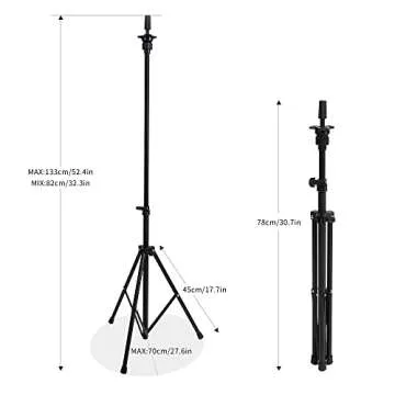HYOUJIN Wig Head Stand Tripod Mannequin Head Stand Metal Adjustable Holder for Mannequin Head,Manikin Head,Training Head,Canvas Block Head with Wig Caps,T-Pins,Carry Bag