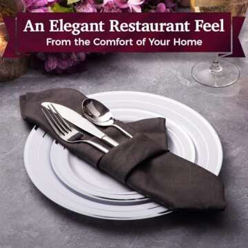 Aya's 60 Silver Rimmed Plastic Plates for Party, Heavy Duty Disposable Plates Set of 30 Dinner and 30 Dessert Plates, Party Plates for Weddings and Special Events, Fancy Disposable Plates