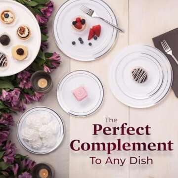 Aya's 60 Silver Rimmed Plastic Plates for Party, Heavy Duty Disposable Plates Set of 30 Dinner and 30 Dessert Plates, Party Plates for Weddings and Special Events, Fancy Disposable Plates