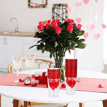 Whaline 32 Pack Valentine's Day Plastic Cups Red Heart Clear Plastic Cups 12 Oz Clear Plastic Cups with Foil Red Rim Tumbler Cups for Wedding Anniversary Celebration Birthday Party Supplies