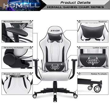 Homall Gaming Chair with Lumbar Support and Footrest