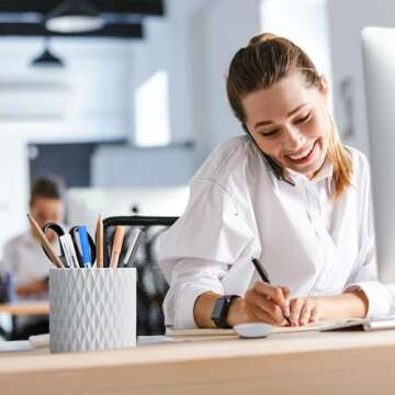 4Johor Pen Holder - 360° Rotating, 5 Slot Pen Holder For Desk. Pencil Holder For Office,School,Dorm Room&Vanity, Desk Accessories(White)
