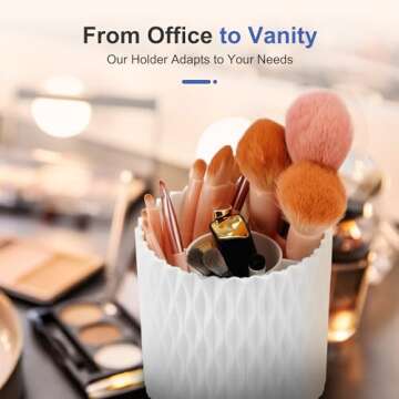 4Johor Pen Holder - 360° Rotating, 5 Slot Pen Holder For Desk. Pencil Holder For Office,School,Dorm Room&Vanity, Desk Accessories(White)